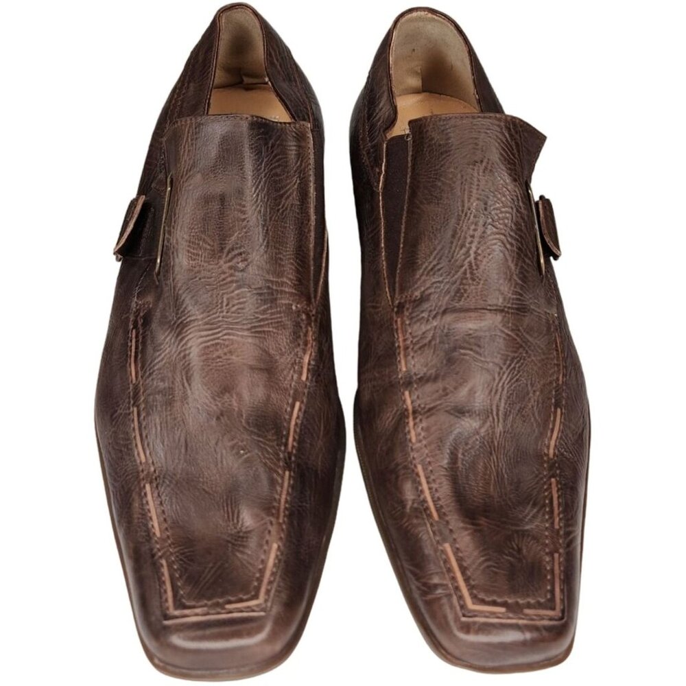 Cesare Paciotti Italy Dress Shoes Men size 9-9.5 Brown Leather Square-toe Loafer - Picture 2 of 9